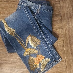 Chico's Blue Flare Jeans with Orange Embroidery